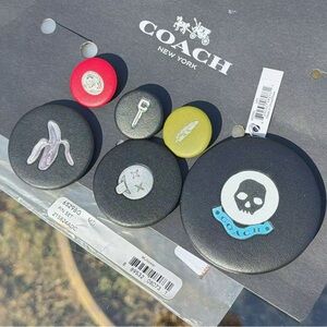 NWT Coach Leather Pin Badge Set – Skull, Banana, Turnlock, Emoji, Feather & Key